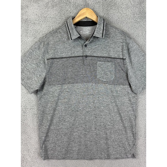 Under Armour Polo Shirt Mens Large Gray HeatGear Loose Fit Chest Pocket Golf Men